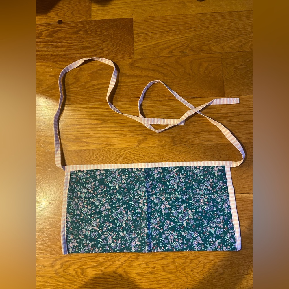 Floral Half Apron handmade with Striped Ties